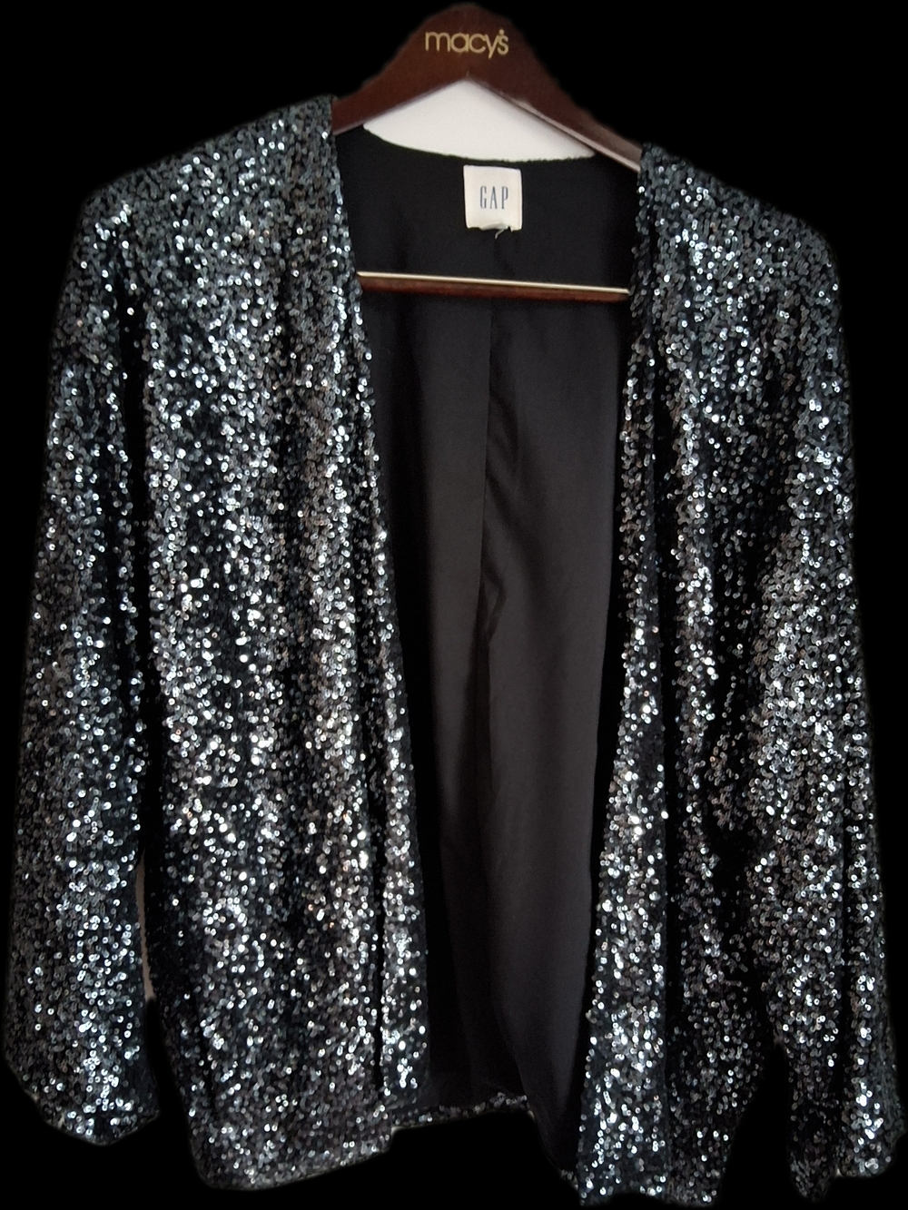 GAP Black Sequin Open-Front Blazer